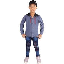 Boys' Denim Hooded Full Shirt and Denim Jeans Pant Clothing Sets Party Wear Set