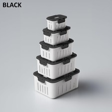5 PCS Mega Size Food Storage Container Set BPA Free Stackable Kitchen BLACK