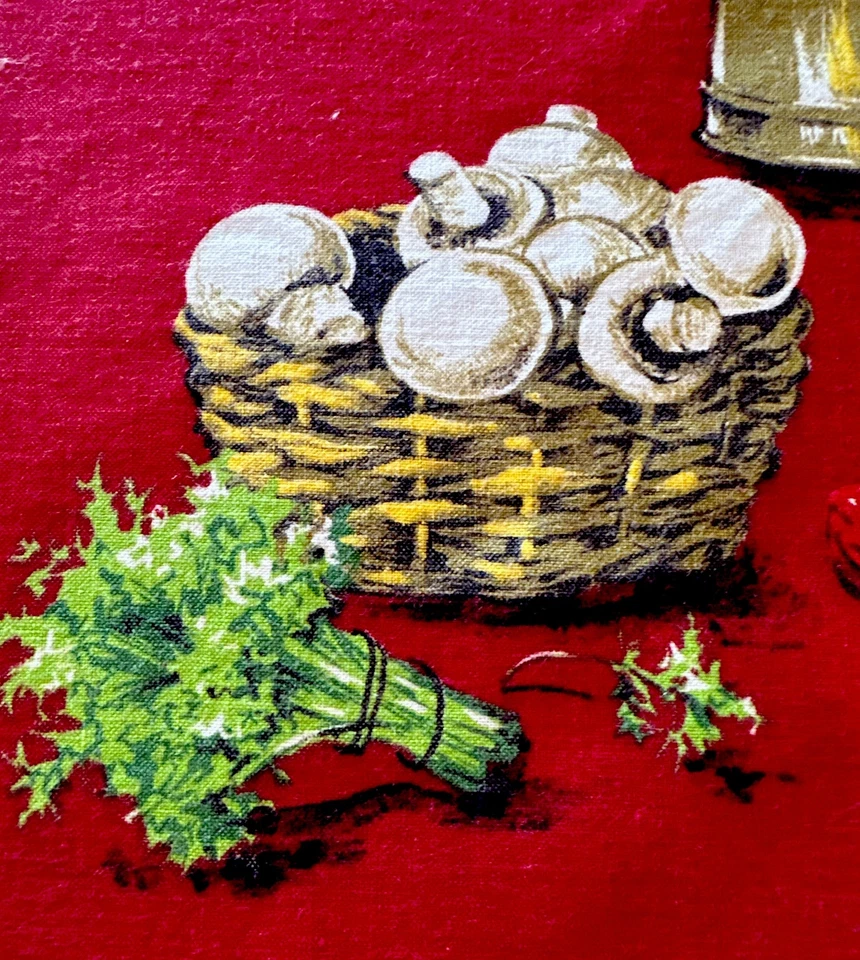 Vtg Broadcloth Cotton Fabric W41xL1.6Yds Kitchen Theme Red Green White RARE NICE - Image 2 of 4