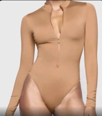 SKIMS Swim Zip Front Long Sleeve One Piece Swimsuit Womens 3X Color Ochre  NWT