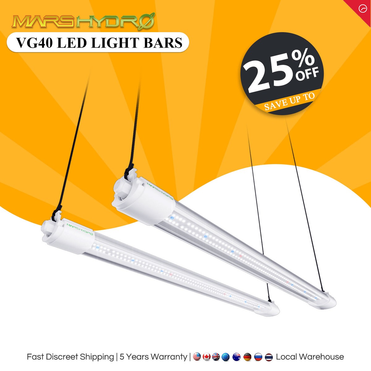 2PCS Mars Hydro VG40/VG80/VG80R LED Grow Light Bars Greenhouse
