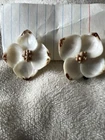 Vintage Clip On Earrings White Shell Flower Shape 50s 60s Costume Jewelry