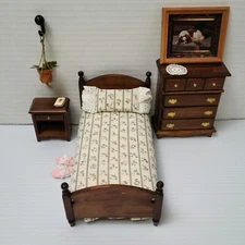 Vintage Concord Miniatures 8pc Lot All Wood Bedroom Set w/accessories
