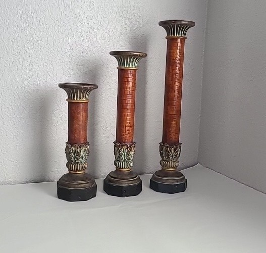 Vintage Set Of 3 Large Antique Style Pillar Candle Holders, 