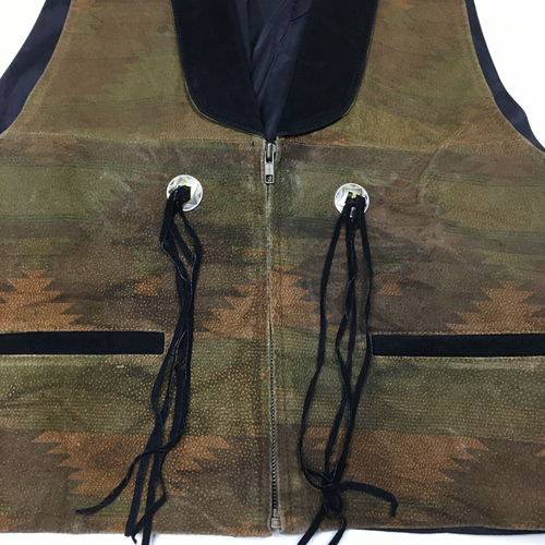 NWT VICHEN of USA Multicolor Genuine Suede Leather Western Zip Up Vest sz XL - Picture 8 of 10