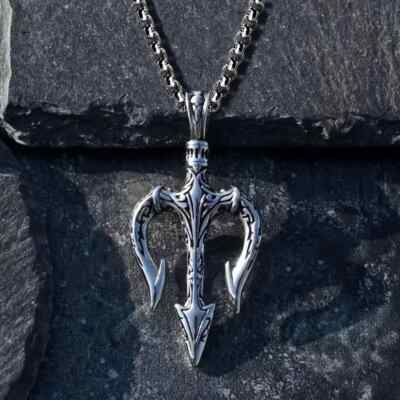 Classic Trendy Nordic Viking Amulet Silvery Trident Pendant