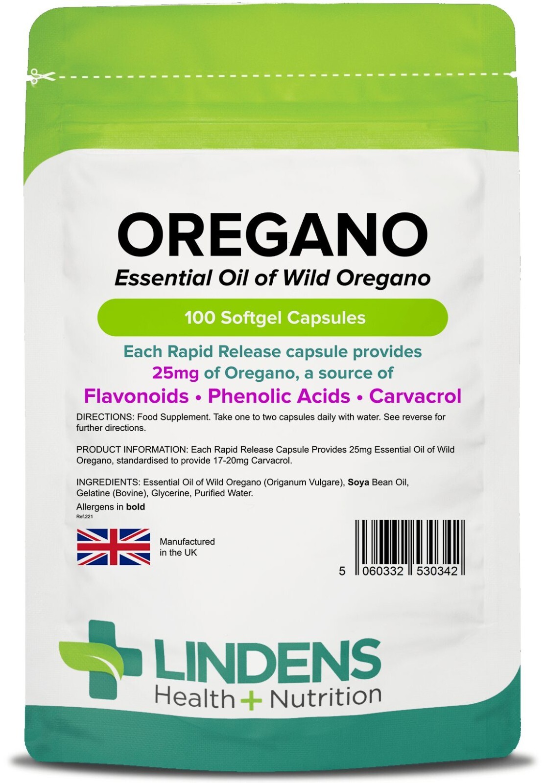 Oregano Oil Capsules Extract 25mg 100 Softgels Digestive Health Lindens