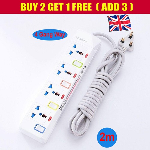 2m 4 Gang UK Power Extension Lead with Individual Switches Cable Safe ...