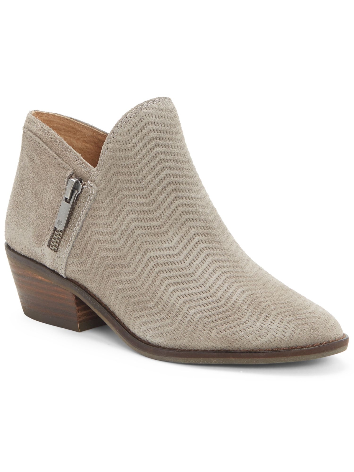 LUCKY BRAND Womens Gray Zig Zag Pattern V  Fhuna Almond Leather Booties 6 M