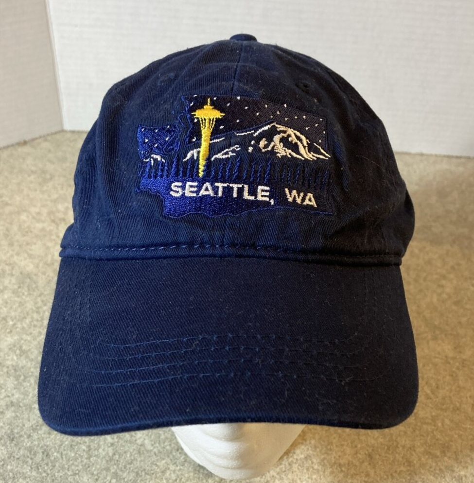 Seattle Washington Blue Cap Hat Strapback Embroidered Map Logo Ace