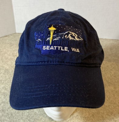 Seattle Washington Blue Cap Hat Strapback Embroidered Map Logo Ace