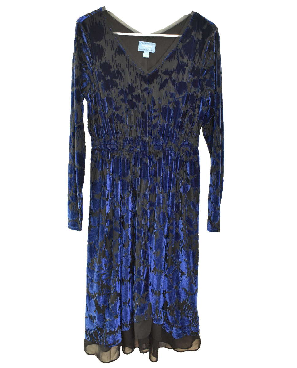 Simply Vera Wang Velvet Burnout Dress Women's Small Blue Black Long Sleeve