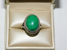 UK Hallmark Sterling Banded Green Malachite Oval Cab size 9 Ring 12j 39