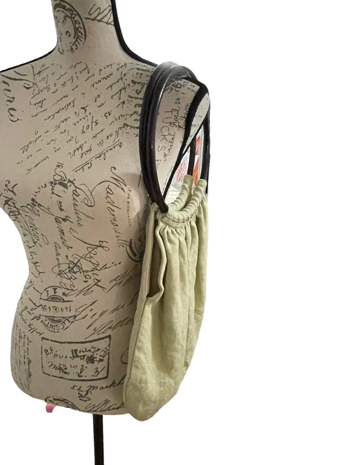 Cartera de mano vintage con anillo de madera de lino para mujer bordada estilo bohemio Foto 2 de 4