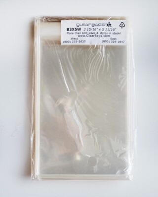 NEW Clear Bags  with Flap 3 15/16'' x 5 11/16'' 100 pack B3X5W