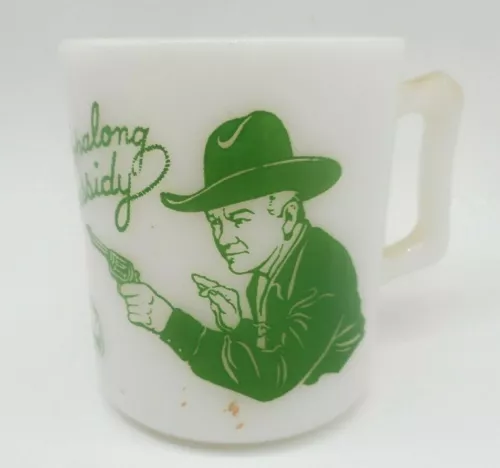 Vintage 1950s Hopalong Cassidy Milk Glass Mug Cup Western Hazel Atlas Green