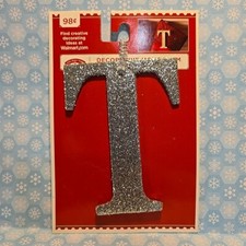 Letter T Silver Glitter Stocking Attachment or Ornament Holiday Monogram Initial