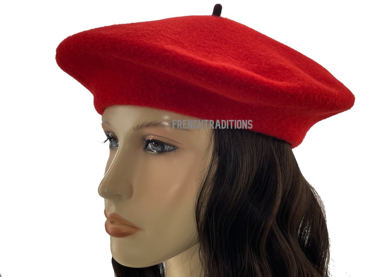 French Wool Beret Vintage Label Edition Red Size 7 Made In  display picture 1