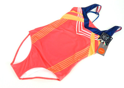 SWEATY BETTY Medalist S Women Swimsuit Abstarct Print Stretch Pink One Piece_