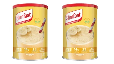 SLIM FAST 2 x 584g SlimFast Banana Flavour Shake Powder 16 Servings each Meal Replacement