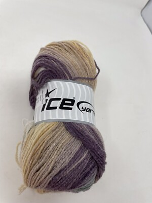 (1) 100 gr Merino Gold Batik Purple Beige Merino Wool Acr Sport Yarn NEW