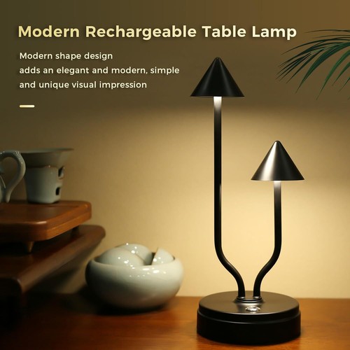 LED Table Lamp with 2-Light, Rechargeable Battery Operated Desk Lamp, 3-Way Dimm - Picture 6 of 7