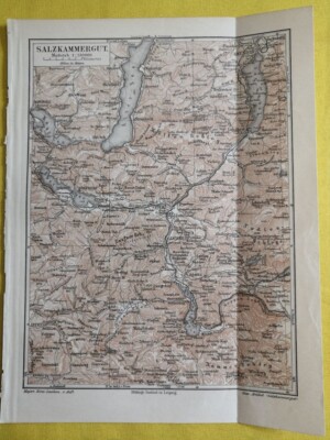 1896 SALZKAMMERGUT Austria ORIGINAL VINTAGE MAP Region Alps Color C12-5