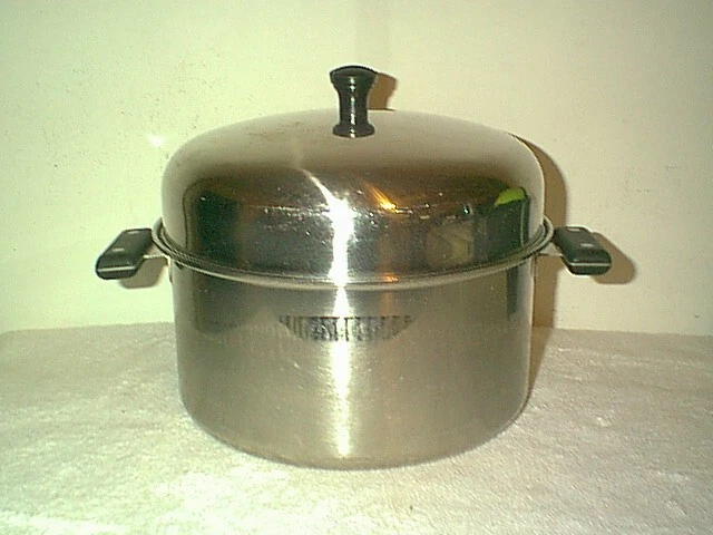 NICE VINTAGE AMERICAN STAINLESS KITCHEN 6 QT STOCK POT & HIGH DOMED LID 18-8 SS