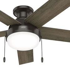 Hunter Fan 52 in Low Profile Noble Bronze Ceiling Fan with Light and Pull Chain