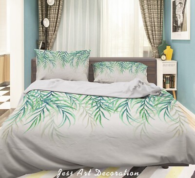 3D Green Leaves Flora Watercolor Quilt Cover Set Bedding Sets Pillowcases Queen