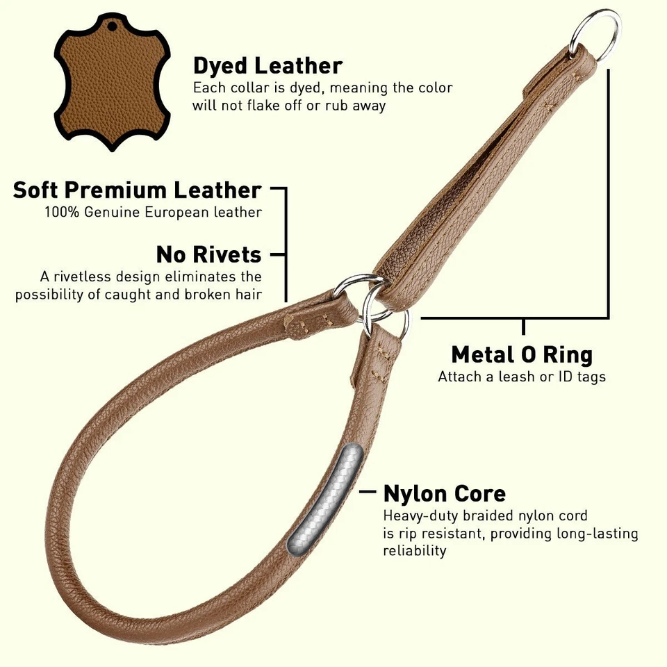 Cuello Martingala de Cuero Genuino Enrollado Suave Foto 3 de 4