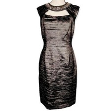 ELIZA J Glamorous Metallic Gray Beaded Neckline Bodice Sheath Dress Size 8