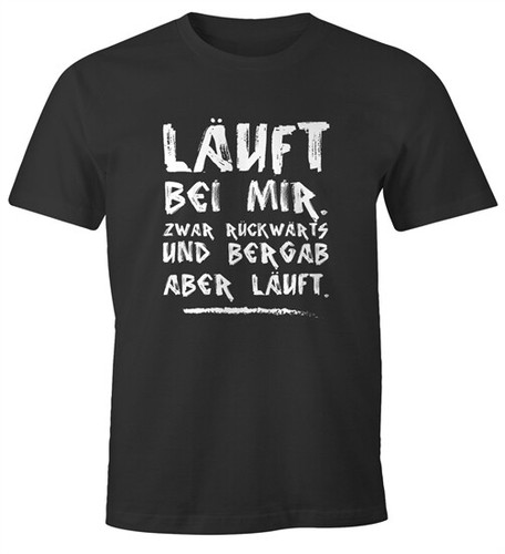 T-Shirt Uomo 'Läuft Bei MIR, Zwar Rückwärts Und Bergab' - 100% Cotone, Collo A U, Marrone, Taglia XXL
