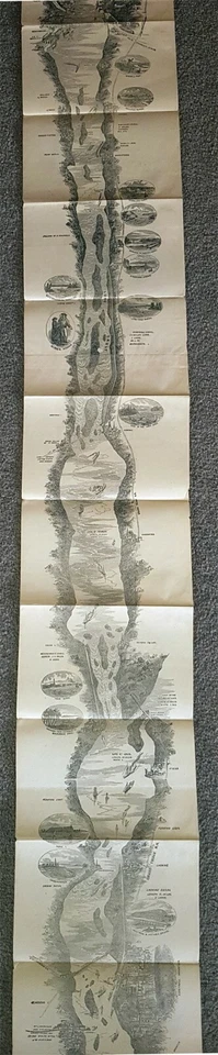 1866 A.R. Mapa antiguo plegable largo Waud río San Lorenzo Niágara caída a Quebec Foto 4 de 4