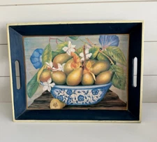 Vintage Serving Tray Fruit Flower Bowl Hand-Painted OOAK French Country Coastal