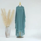 Two Layers Muslim Ramadan Women Large Khimar Hijab Niqab Burqa Tops Kaftan Dress