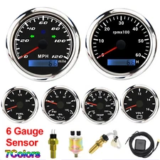 6 Gauge Set GPS Speedometer 0-120MPH With light & Tacho 52mm Fuel Oil Water Volt
