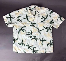 Paradise Found Hawaiian Aloha Camp Button Up Shirt Palm Tree Print Size Large