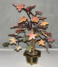 Vtg Jasper Stone Bonsai Maple Tree Brass Jade Pot 12  Hong Kong Rare
