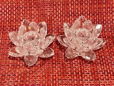 Swarovski Crystal Pair Candle Holder Lotus Wa...