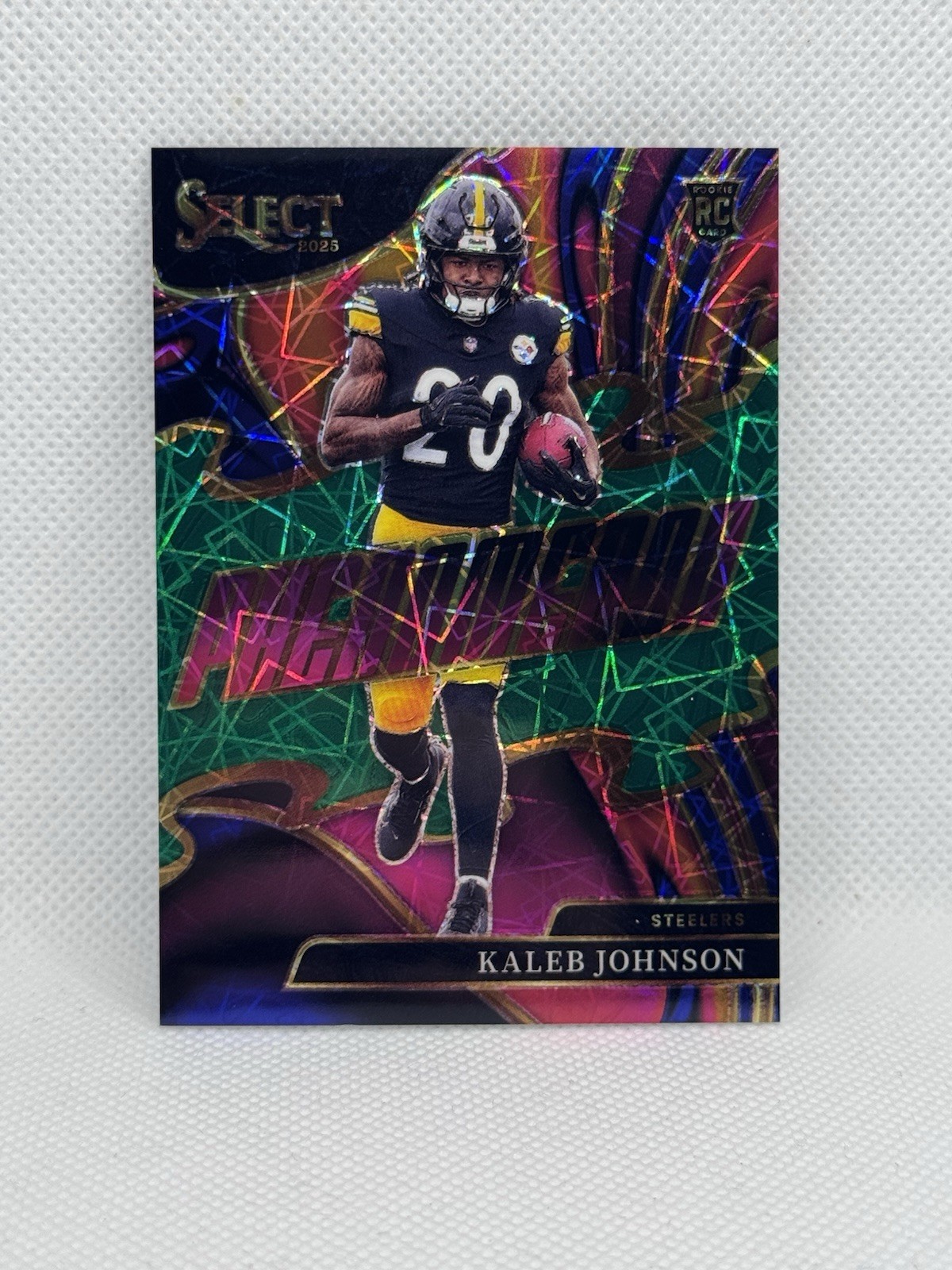 2025 Panini Select Kaleb Johnson Green /5 Phenomenon RC Rookie Steelers SSP