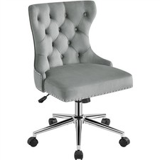 Velvet Upholstered Home Office Chair, Mid Back Button Tufted Computer  No Arms