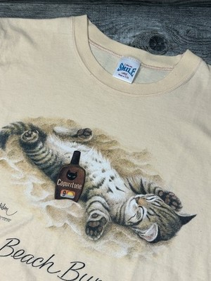 Vintage Made In USA Carolina Smile Beach Bum Copurrtone Sleeveless Cat Shirt L