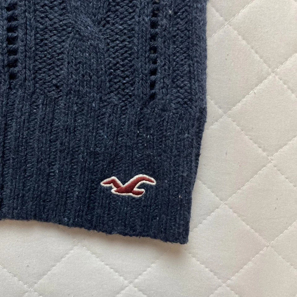 Suéter Hollister Mujer Pequeño Azul Marino Manga Corta Cable Tejido Cuello en V Pullover Y2K Foto 2 de 4