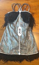 Silver Fringed Short Flapper Style Leotard Dance Dress Size S