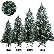 4/5/6/7ft Artificial Christmas Tree Snow Flocked Pine Cone w/ Stand,Lights Balls
