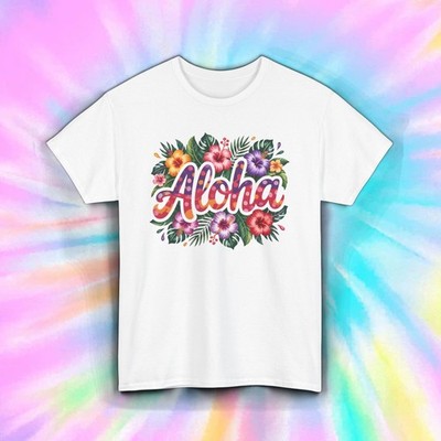 Aloha Floral Hawaii Graphic Tee Tropical Vacation Shirt S-5XL