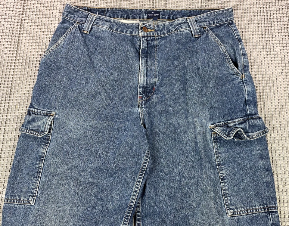 Vintage Tommy Hilfiger Jeans Cargo Baggy Wide Leg Y2K 2000s Grunge Logo 36x32 - Image 3 of 4