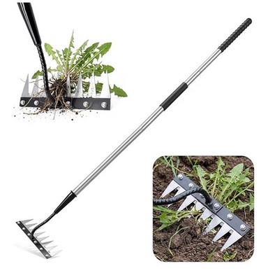 Iron Weeding Rake Long Handle 2025 Upgraded 8 Teeth Garden Weed Puller Aeration
