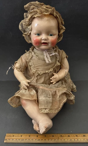 EIH CO INC 18" HORSMAN BABY DIMPLES SLEEPY EYE COMPOSITION DOLL ANTIQUE VTG